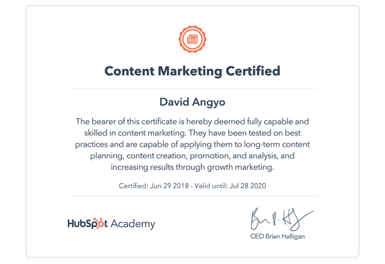 Hubspot Content Marketing Certification