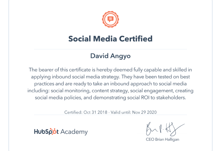 Hubspot Social Media Certification