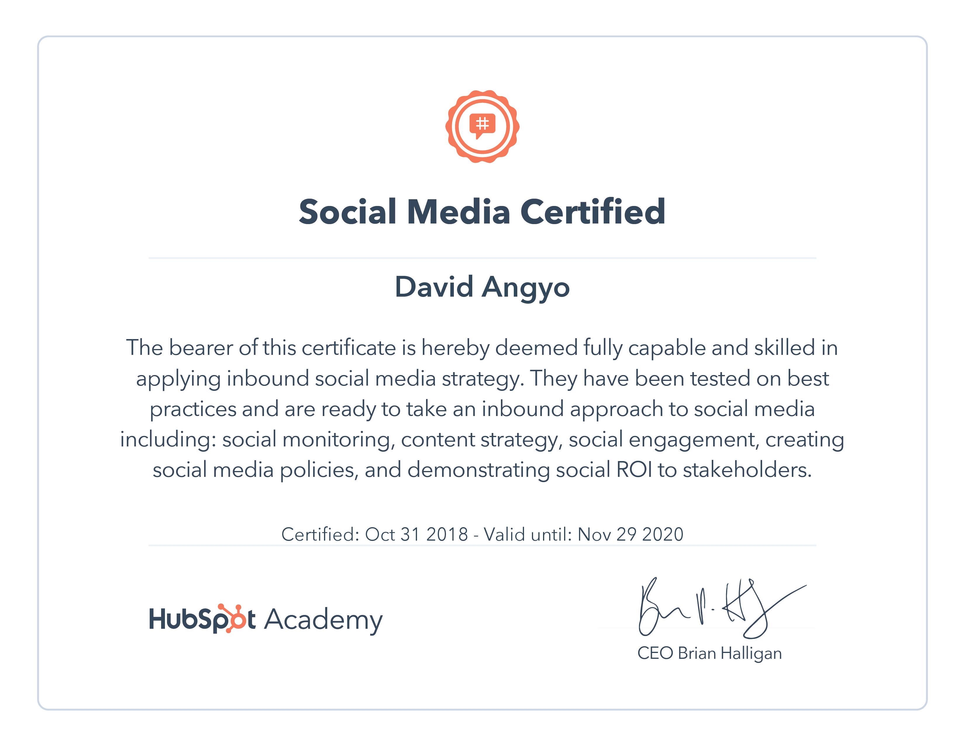Hubspot Social Media Certification